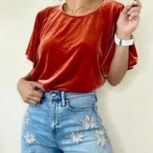 Madewell rust orange velvet butterfly top